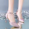 High heels women's summer 2024 new pointed head light mouth stiletto word with rhinestone silver bridal wedding shoes sandals
