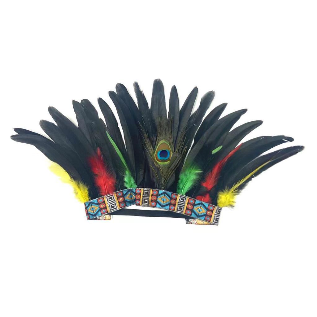 Native American Hairband Carnival Celebration Feathered Headband Adult Cosplay Hairhoop Ethnic Hairband for Theme Party