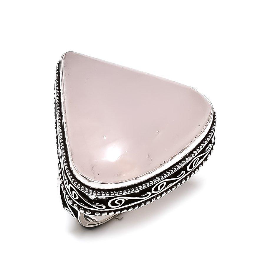 Ювелирное кольцо ручной работы из стерлингового серебра 925 пробы с натуральным розовым кварцем S.10 V4f03