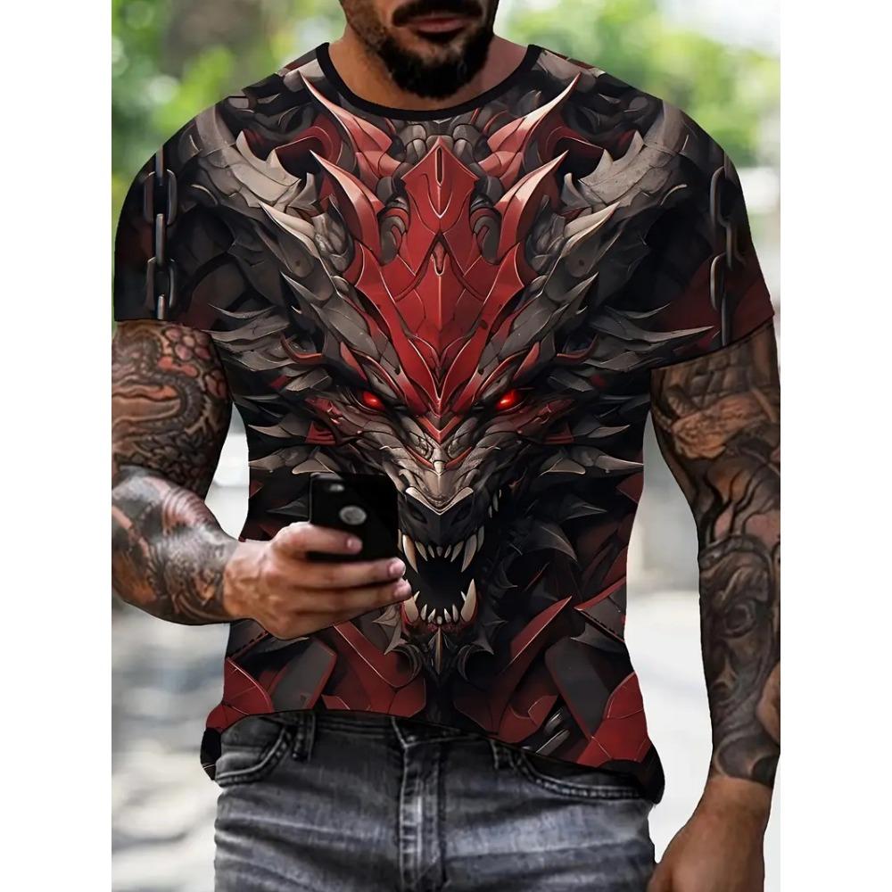 Мужская футболка с принтом 3D-дракона, летняя уличная повседневная одежда с круглым вырезом и коротким рукавом, футболки, топы, модная футболка Harajuku oversize