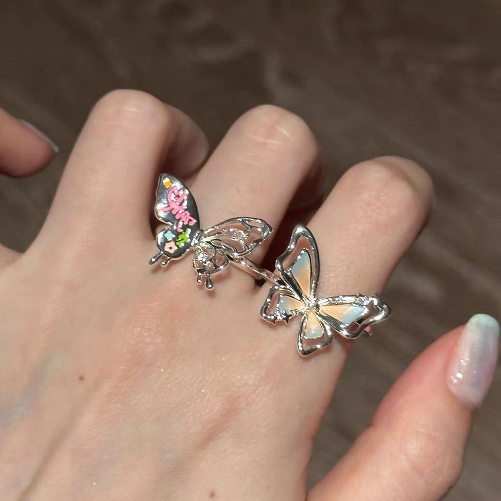 Color Butterfly Graffiti Ring Temperament Enamel High Sense Niche Simple Unique Versatile Ring Women