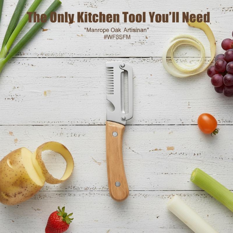 Многофункциональная овощечистка для кухни, Ультраострое лезвие из нержавеющей стали с деревянной ручкой и открывалкой для бутылок