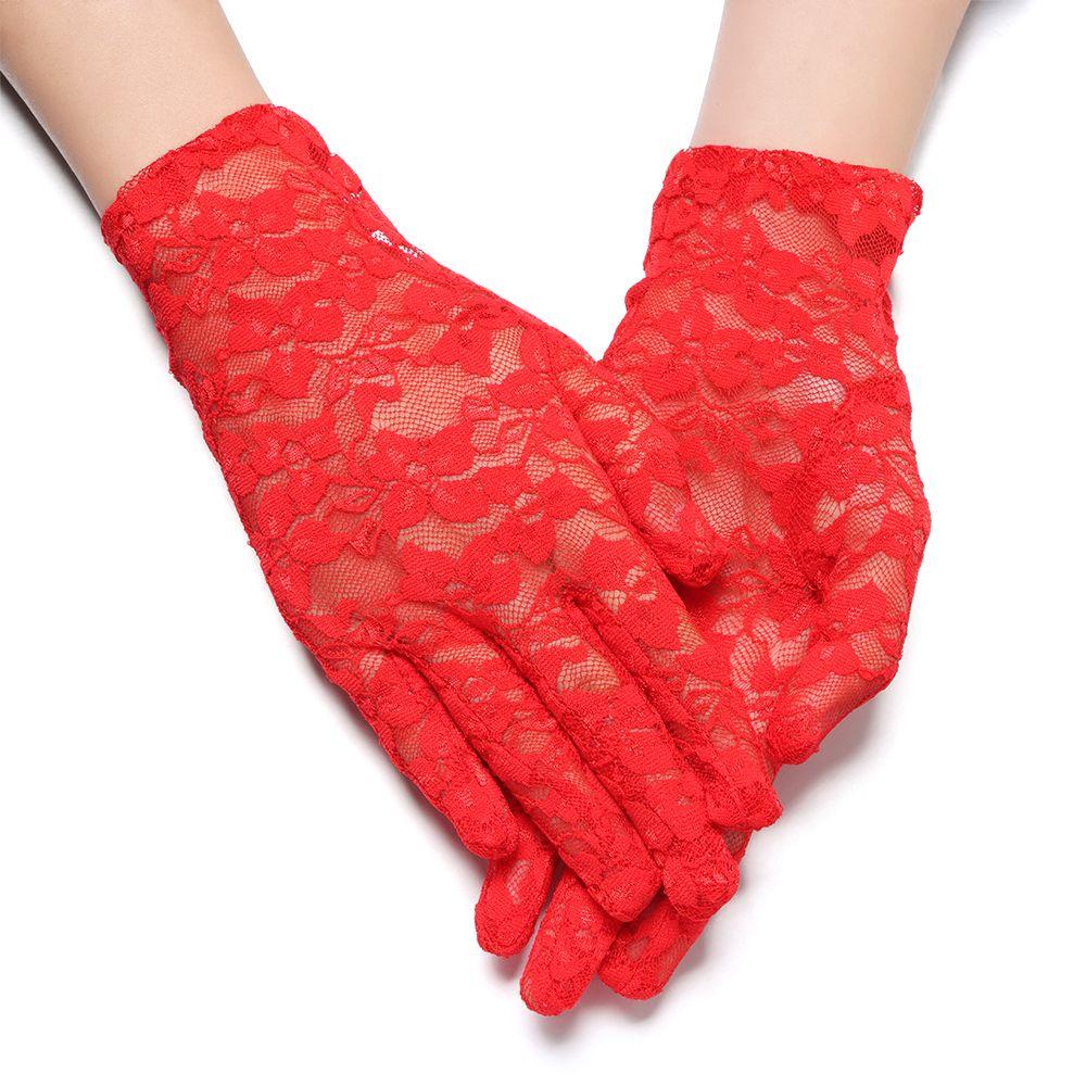 Female Short Driving Sunscreen Gloves Bride Lace Gloves UV Protection Gloves Hollow-Out Mittens