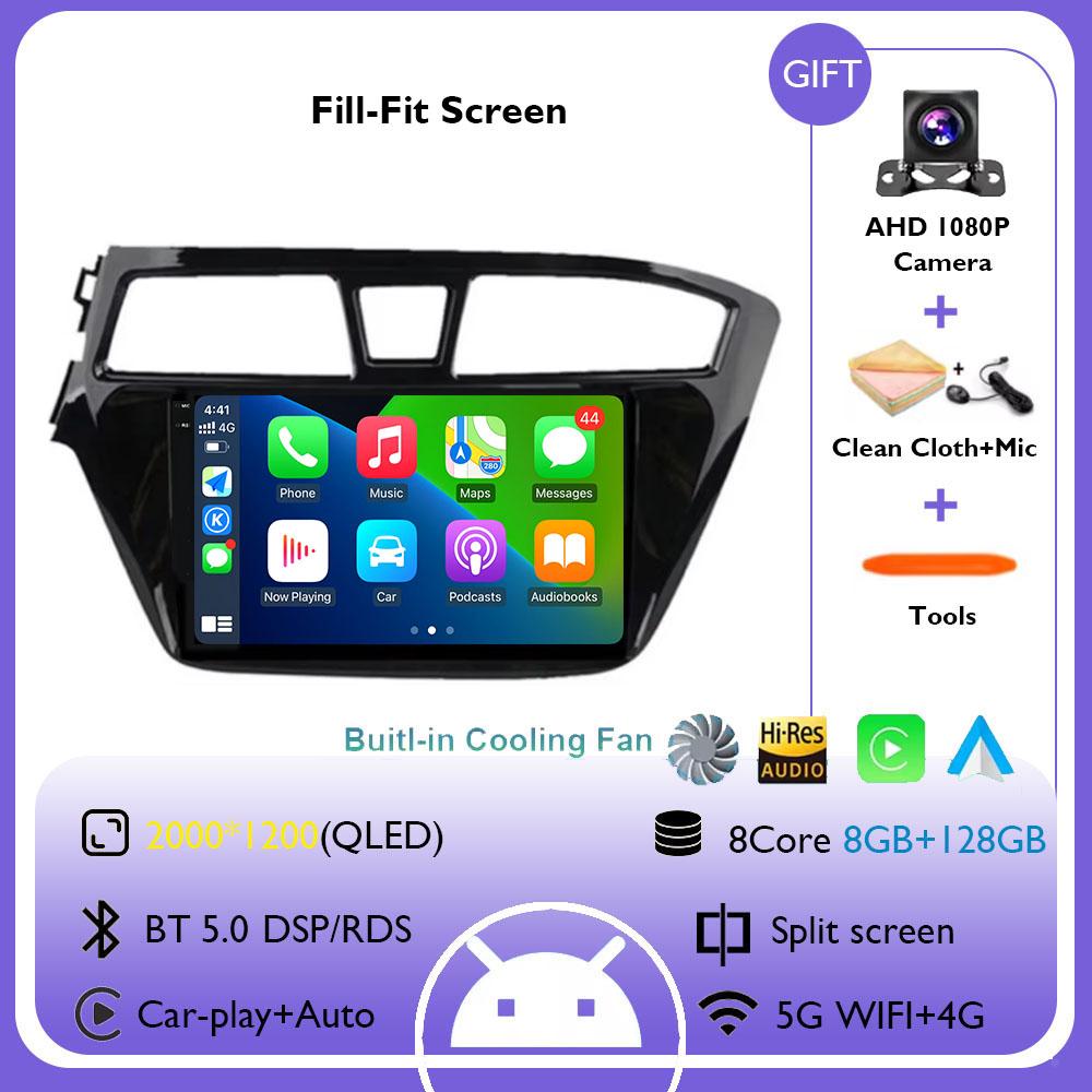 Android 14 For Hyundai I20 2014-2018 Car Radio Stereo Multimedia Navigation Video Player GPS Wireless Carplay Auto QLED screen