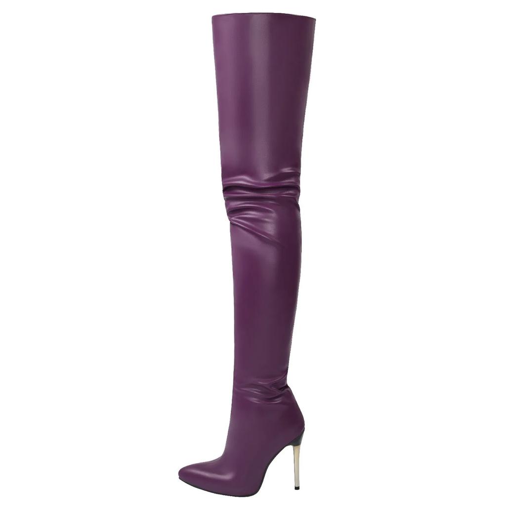 Winter New Women's Boots Sexy Pointed Side Zipper Lacquer Leather Thin High Heels Over Knee Long Boots Women Shoes