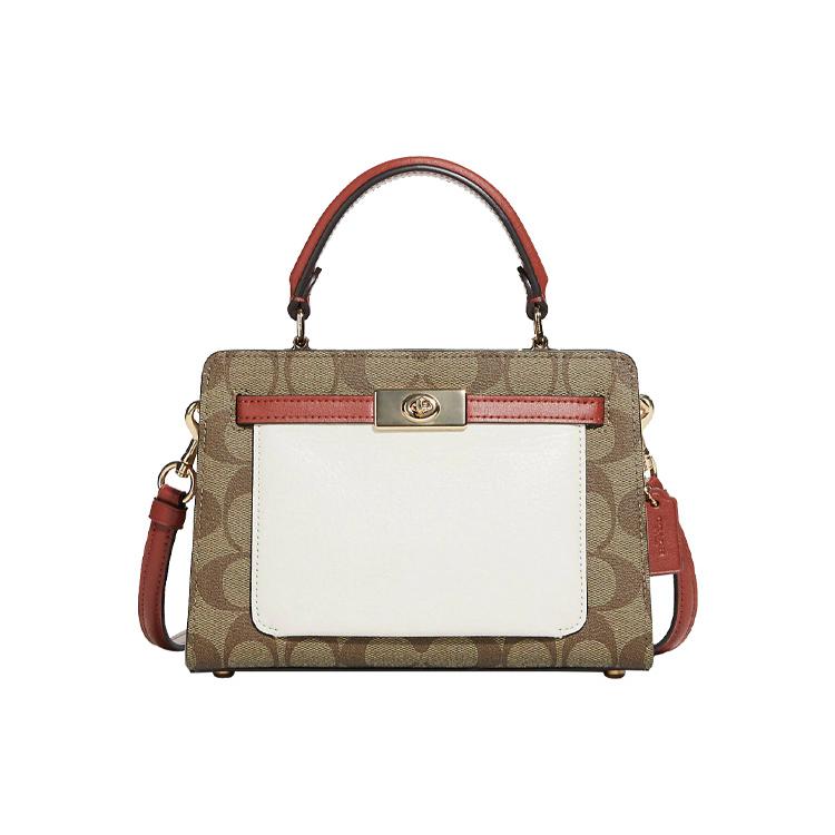 New COACH Lane Canvas With Leather Handbag Shoulder Bag Crossbody Bag Women's Khaki & White C8318-IMLOT