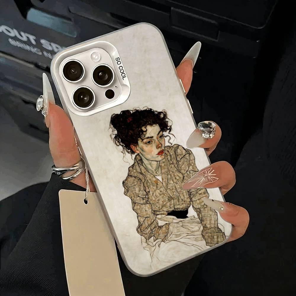 E-Egon S-Schiele Чехол для телефона для iPhone 17,16,15,14,13,12,11 Plus,Pro Max,XS,бело-серебристый чехол для телефона
