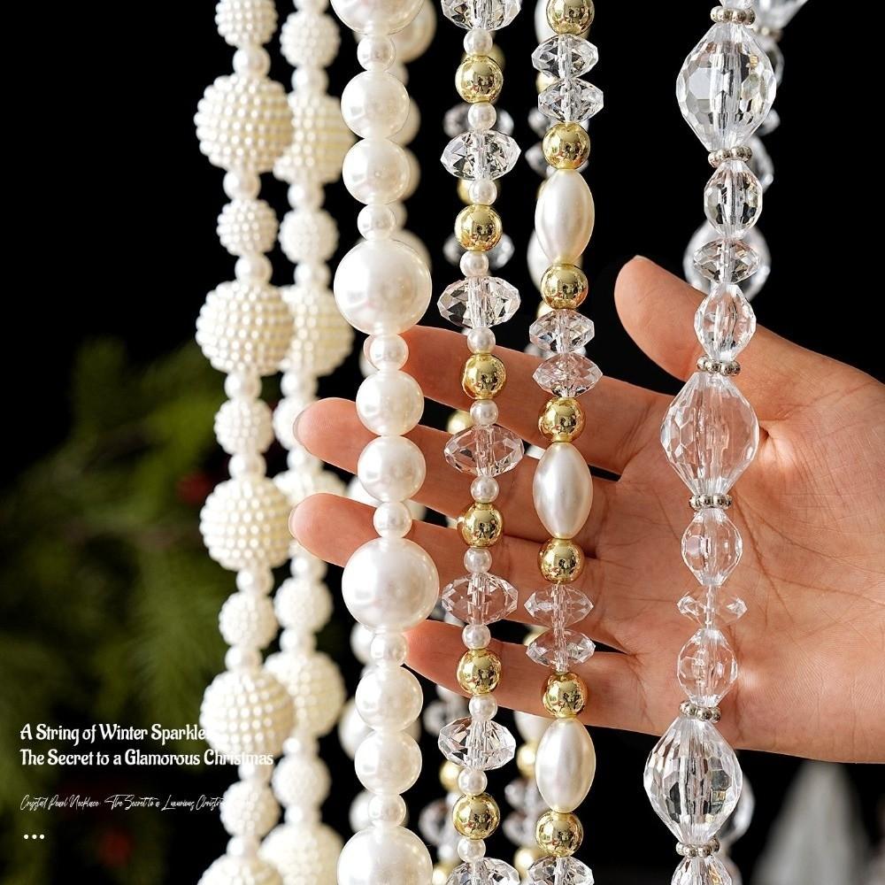 Clear Christmas Acrylic Bead Garland Faux Pearl Glitter Christmas Branches Xmas Tree