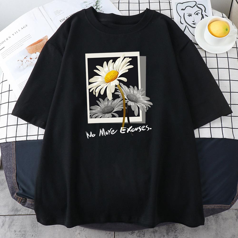 Cotton 100% New Beautiful Flower Picture Women's T-shirt Hip Hop Loose Street Wear Fashion Top Graphic T Shirts