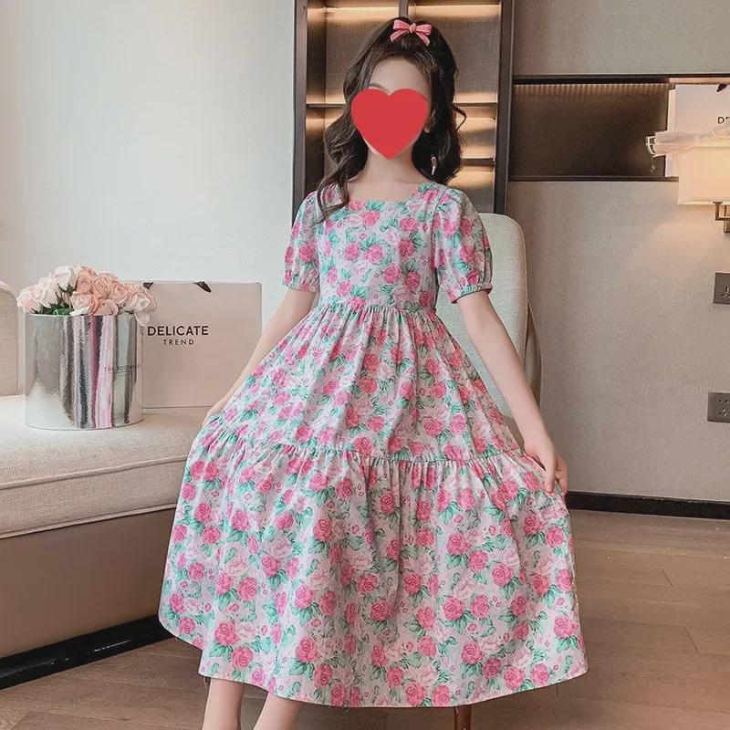 2024 Модное летнее платье принцессы с цветочным принтом для девочек