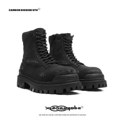 Осень и зима, высокие мужские черные парусиновые ретро ботинки, потертые и старые ботинки Мартина, рабочие ботинки, зимние ботинки