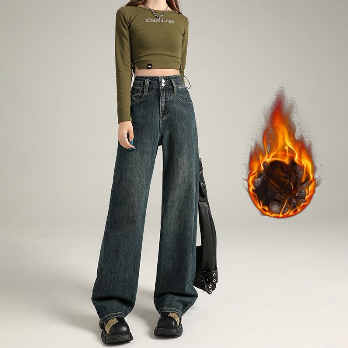 Узкие джинсы с высокой талией и широкими штанинами для женщин на осень и зиму, а также вельветовые джинсы для женщин на осень и зиму