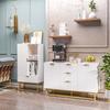 Сервант - кухонный шкаф для хранения - HOMCOM - современный графический дизайн 2 дверцы 3 ящика - дерево - 120x40x76см - золотисто-белый