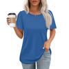 Women's Fashionable Casual Short Sleeve Button Print Round Neck Pullover Top