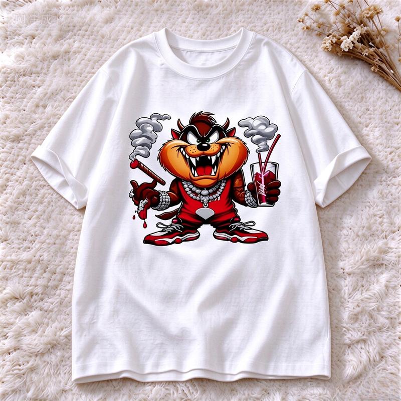 Vintage Cartoon Tshirt Hip Hop Style Graphic Print Short Sleeve Casual Tee Gift For Cartoon Fans Street Fashion Unisex Y2k Tops