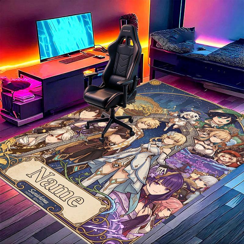 Custom Name Personalized Genshin Impact Print Carpet, Versatile Home Decor Rug, for Playroom, Apartment, Balcony, Entryway, Hallway Gift