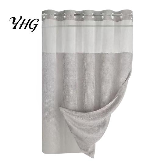 Easy Installation Shower Curtain No Hook Curtain, Waterproof with Snap-on Liner, Premium Polyester Mesh Top, Machine Washable Divider for Bathroom