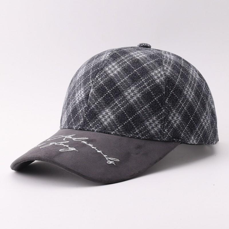 British Vintage Baseball Cap Suede Patchwork Embroidered Plaid Winter Warm Sun Hat
