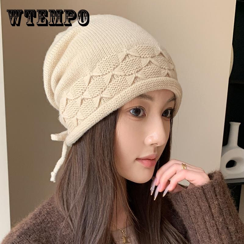 Rawstring Detail Stretchy Slouchy Beanie Hat, Unisex Solid Color Soft Adjustable Winter Knitted Skull Cap