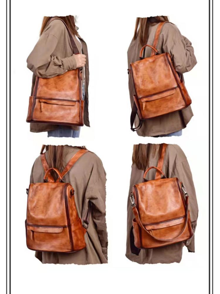 Johnature Винтажный рюкзак из натуральной кожи, большая вместительная женская сумка, однотонные сумки из натуральной яловой кожи для отдыха, дорожные сумки