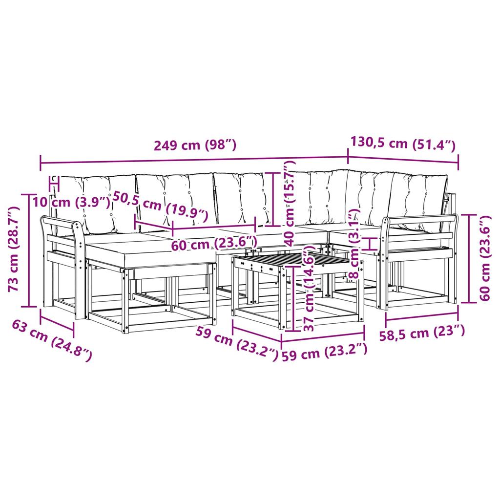 Outdoor Sofa Set with Cushions 7 pcs Natural and Black