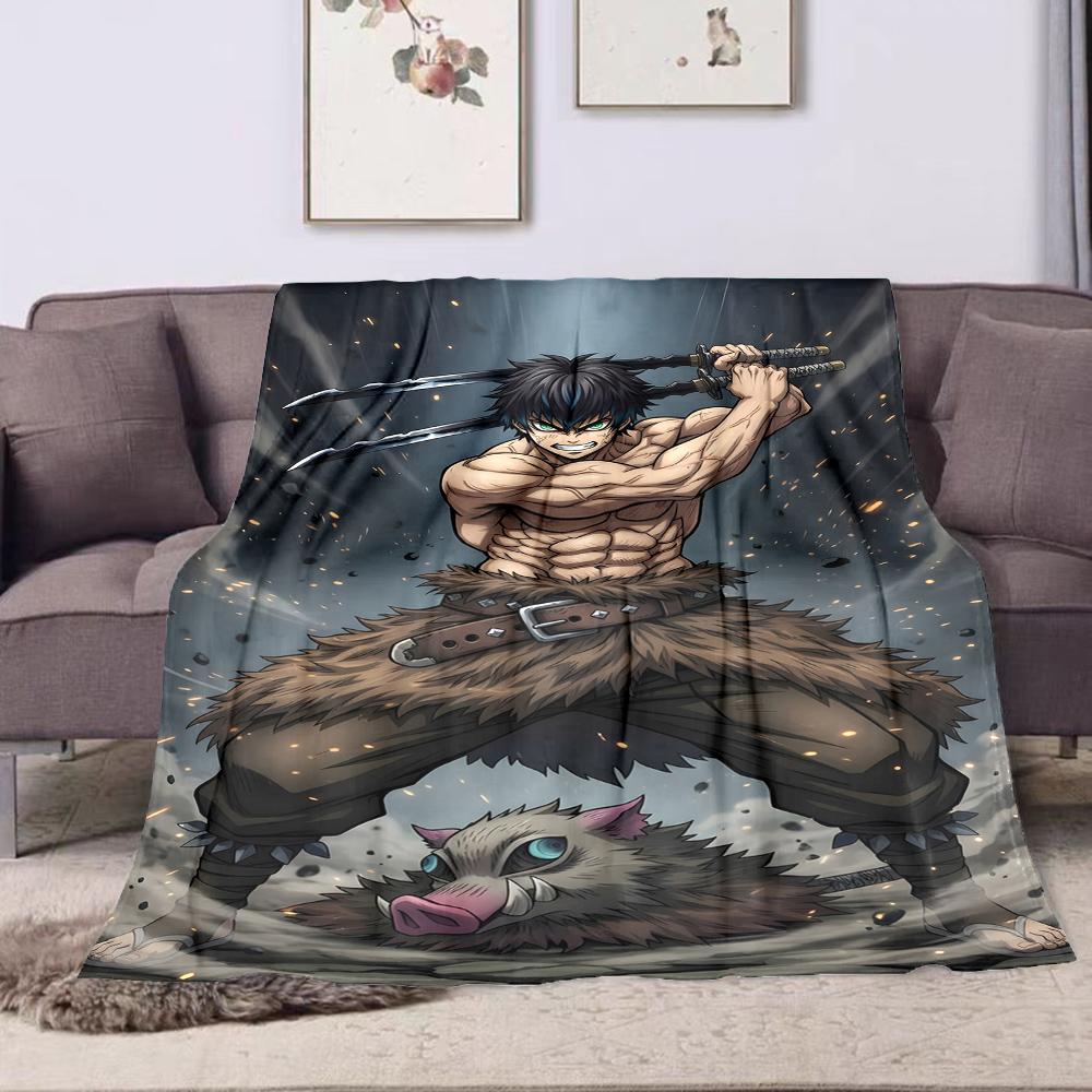 Cozy Throw Blanket Inosuke Hashibira Demon Slayer Dual Katana Boar Mask Anime Art for Fans Gift