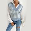 YYFS Women's Fashion Casual Houndstooth Print Autumn Winter Sleeveless V-Neck Sweaters