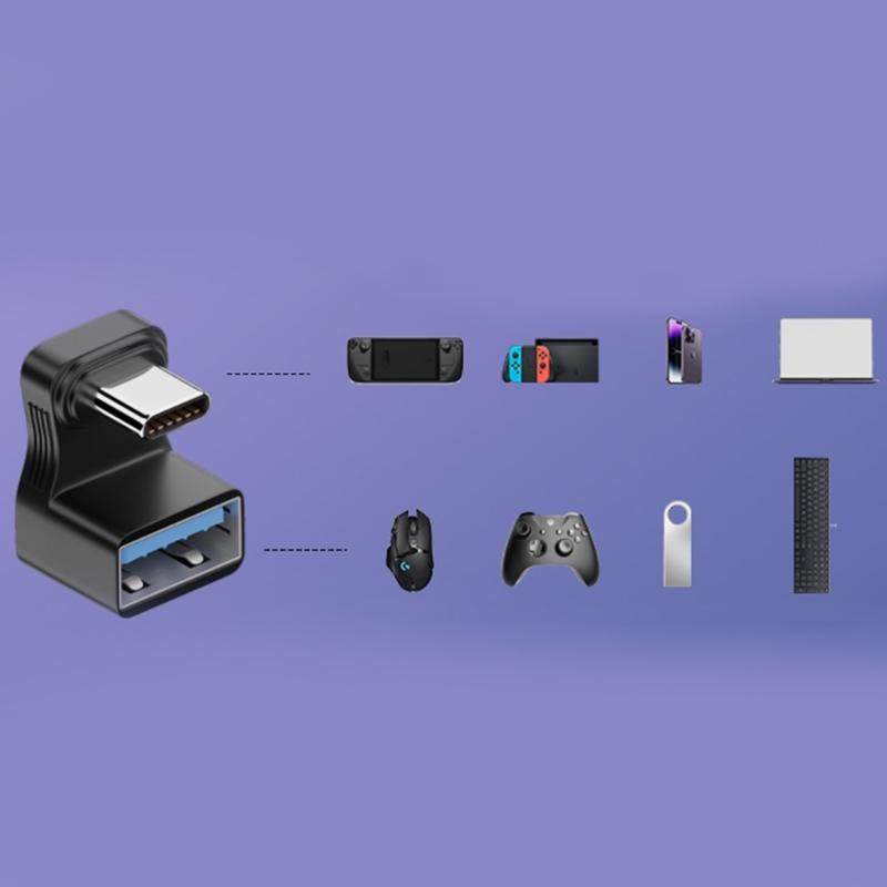 USB C 180° Адаптер, USB Type C Г-образный Адаптер, 180-градусный USB C Папа на USB 3.0 Мама Адаптер Конвертер Удлинитель