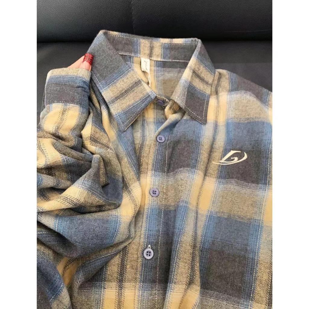 Весенне-осенняя женская рубашка с воротником поло, свободная повседневная клетчатая блуза, большой кардиган, женская блузка в корейском стиле