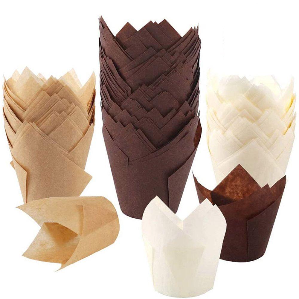 50pcs DIY Pastry Tools Bakeware Greaseproof Paper Cupcake Liners Tulip Baking Cup Cake Muffin Cups
