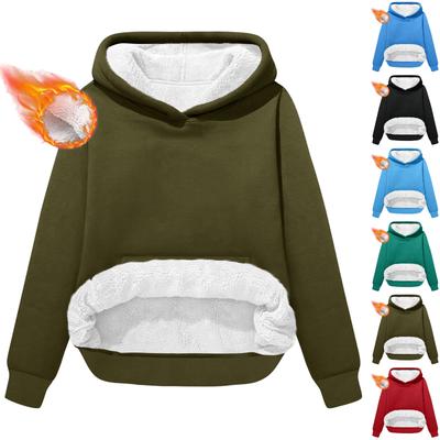 Женский модный повседневный топ с длинными рукавами и флисовой утолщенной толстовкой с капюшоном