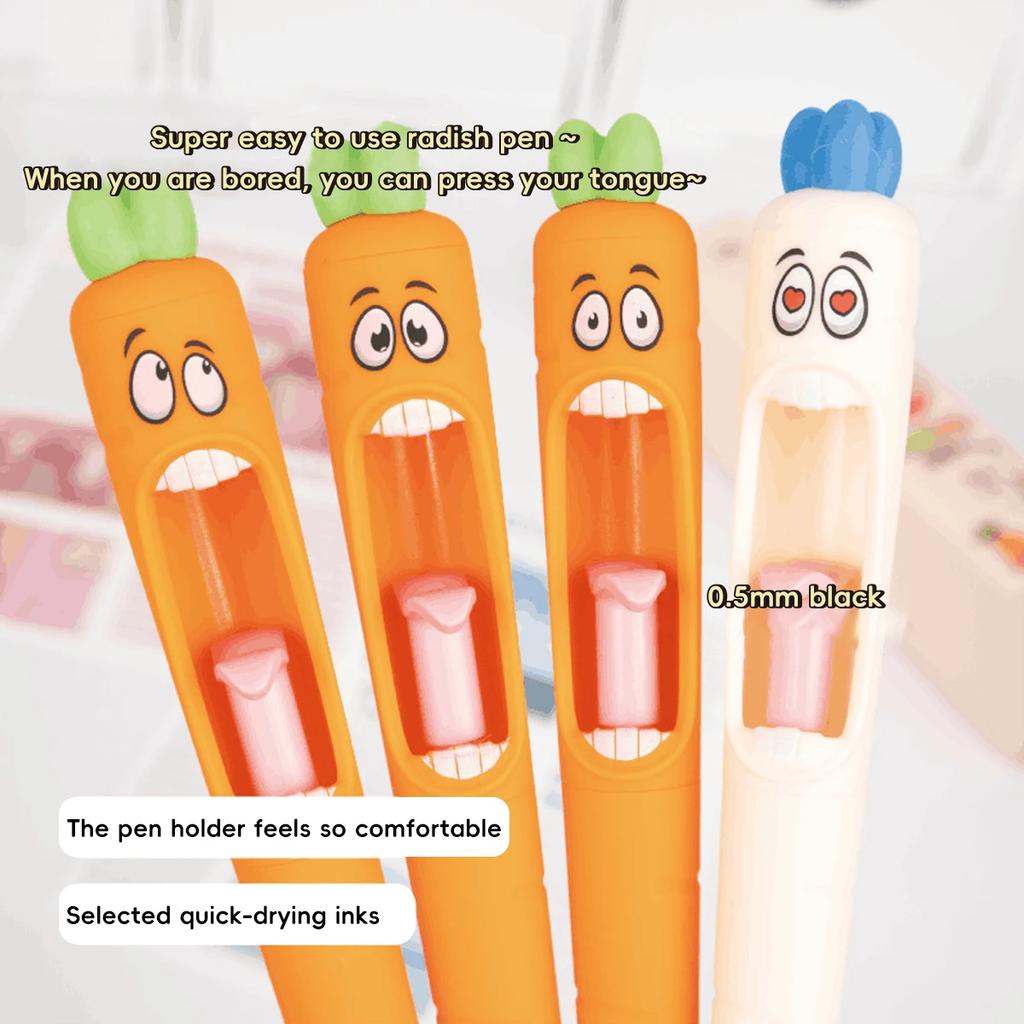 Cute Cartoon Kawaii Pens Carrot Shaped Gel Pen Design Retractable Tongue Refill Black Ink Pens Office School Stationery Gift