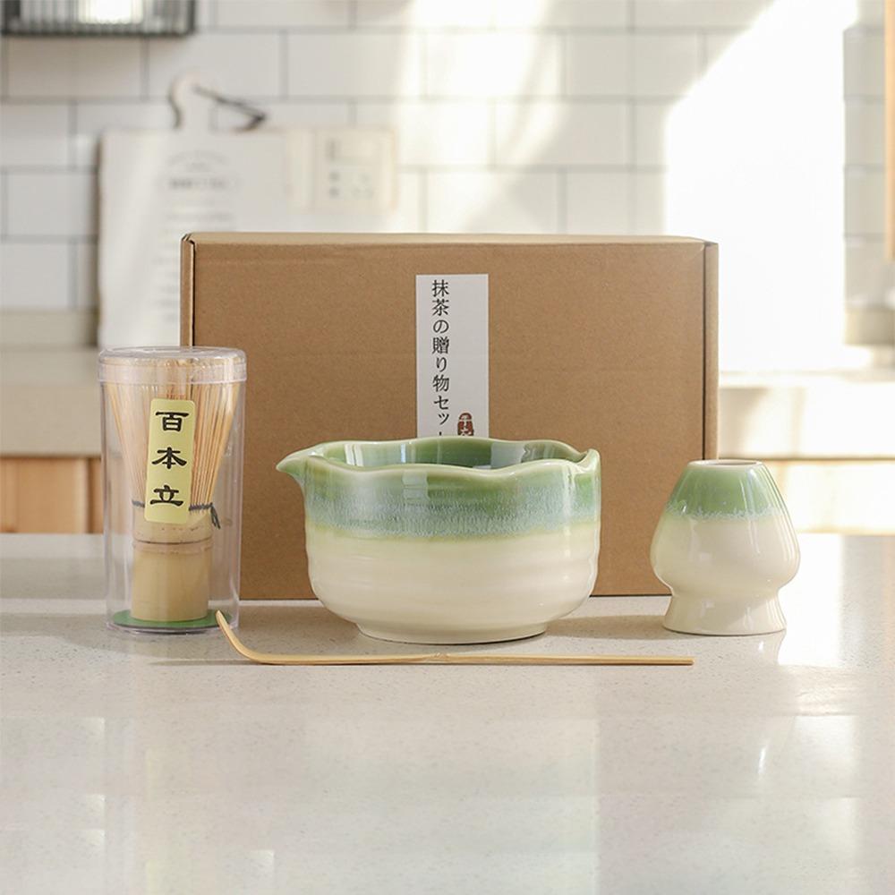 4PCS Bamboo Ceramic Matcha Whisk Reusable Matcha Stirring Brush New Japanese Matcha Tea Set