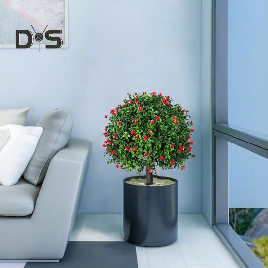 Искусственный шар камелии, имитация подстриженных деревьев с красными цветами, устойчивые к ультрафиолетовому излучению, искусственные зеленые кустарники с шипом для крыльца, патио, сада