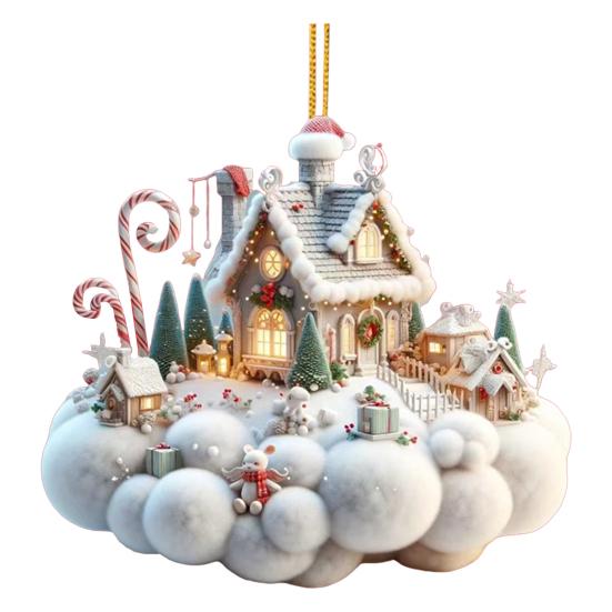 Рождественский домик подвеска акриловый 2D плоский подвесной орнамент мини мультфильм рождественский домик украшение для каминной полки дерева автомобиля