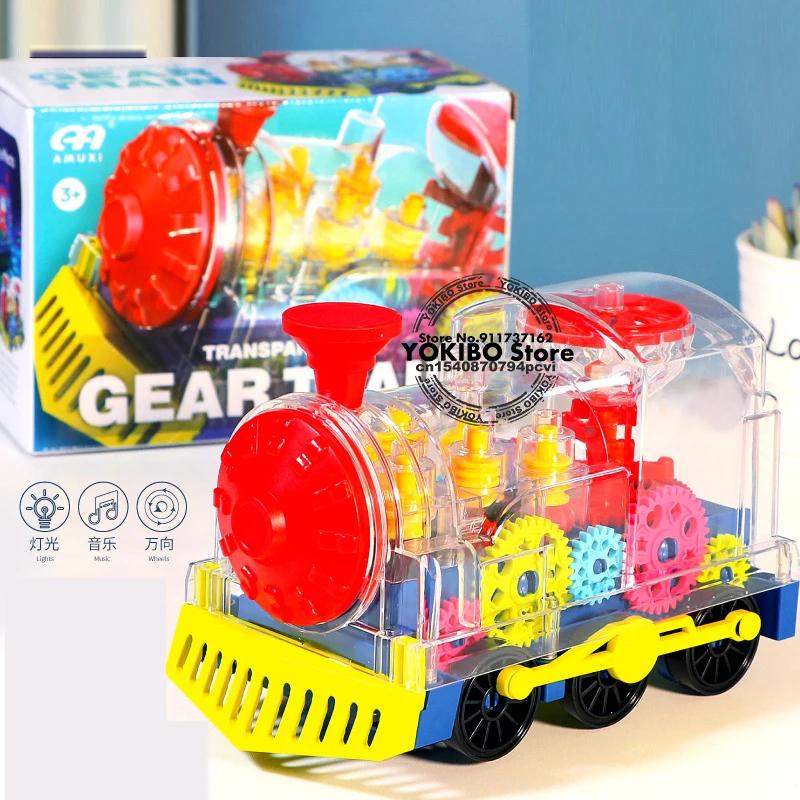 Transparent Toy Car for Kids Electronic Light Sound Music Electric Gear Dinosaur Toys for Toddlers Boys Educational Crawling Toy