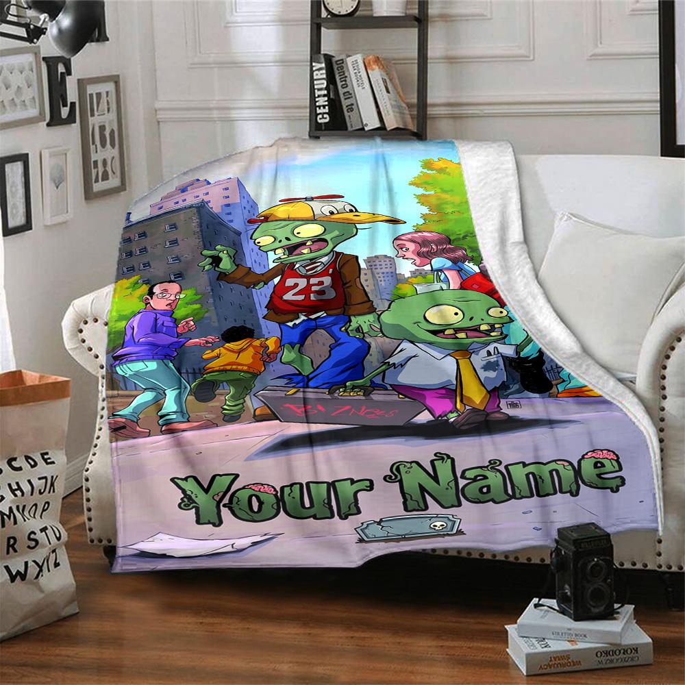 Plants Vs. Zombies Customize Text Blanket Lightweight Customizable Blanket Soft Cozy Versatile for Bed Bedding Sofa Living Room