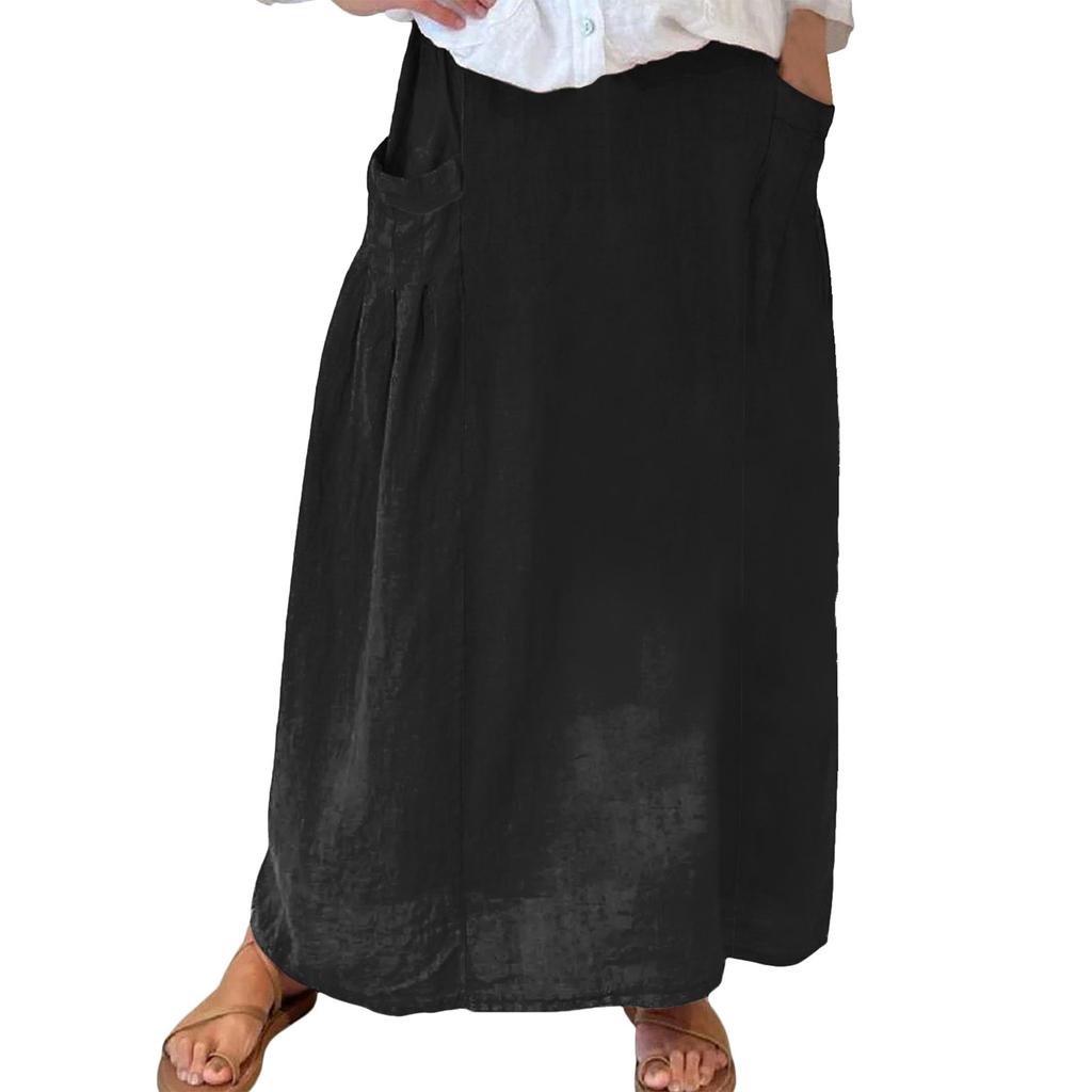 Женская повседневная свободная юбка-макси в стиле бохо с эластичной резинкой на талии, пляжная, струящаяся, с карманом