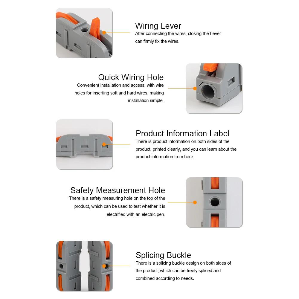 20/34/50PCS Lever Wire Connectors, 1 to 1 Inline Assemblable Wire Connector, Electrical Connectors Wire Terminals