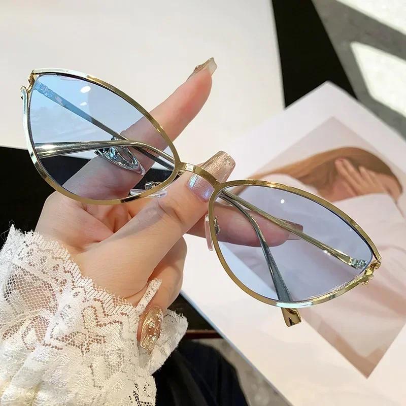 Fashion Cat Eye Shape Metal Eyeglasses Women's Daily Streetwear Accessories for Men Driving UV Sunglasses Travel Beach Sun Shade Sunglasses