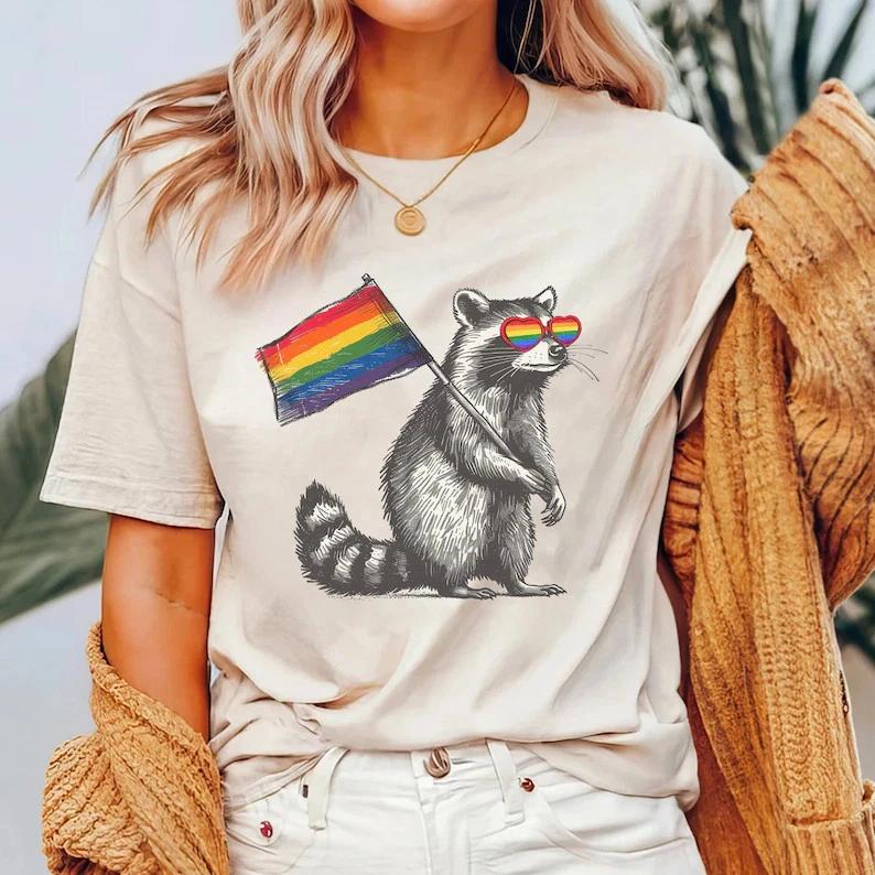 Raccoon Pride Shirt Funny LGBTQ Support Graphic Tee