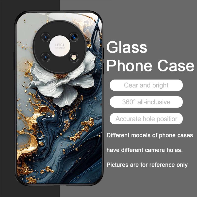 Элегантный Чехол для Телефона из Закаленного Стекла с Художественным Цветочным Узором Лотоса для Huawei Nova 13 12 SE 11 10 Pro Mate 40 30 P60 P40 5G