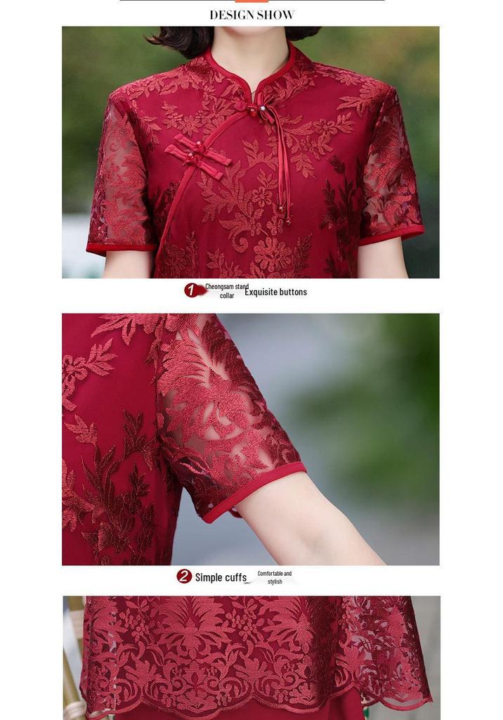 Retro Chinese Style Cheongsam Knee-Length Dress for Middle-Aged Women
