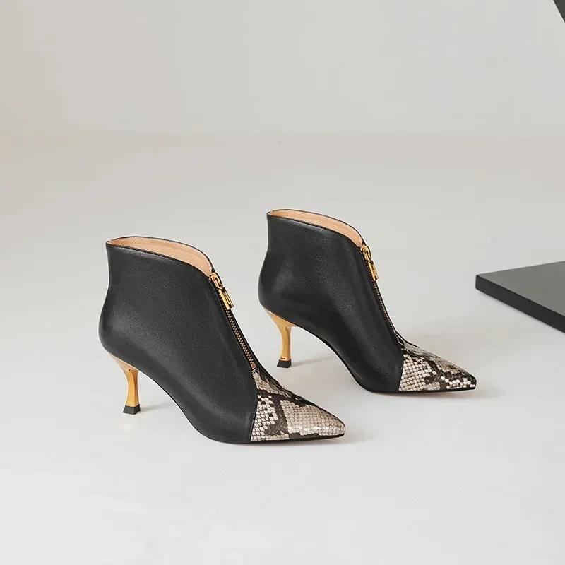 Горячая распродажа женских сапог на высоком каблуке с узором из змеиной кожи на осень и зиму 2024 года, новая модель с боковой молнией для женщин