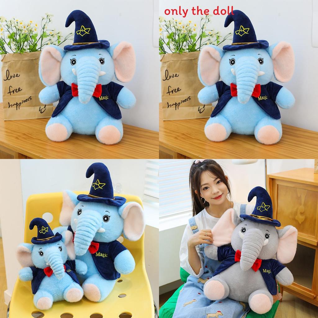 Plush Elephant Toy For Kids Soft Cartoon Sleeper Pillow With Wizard Hat And Bow Decor