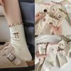 5Pairs Dots Cartoon Tube Socks Embroidery Sweet Bowknot Sock Mid-calf Cotton Socks Outdoor Sports