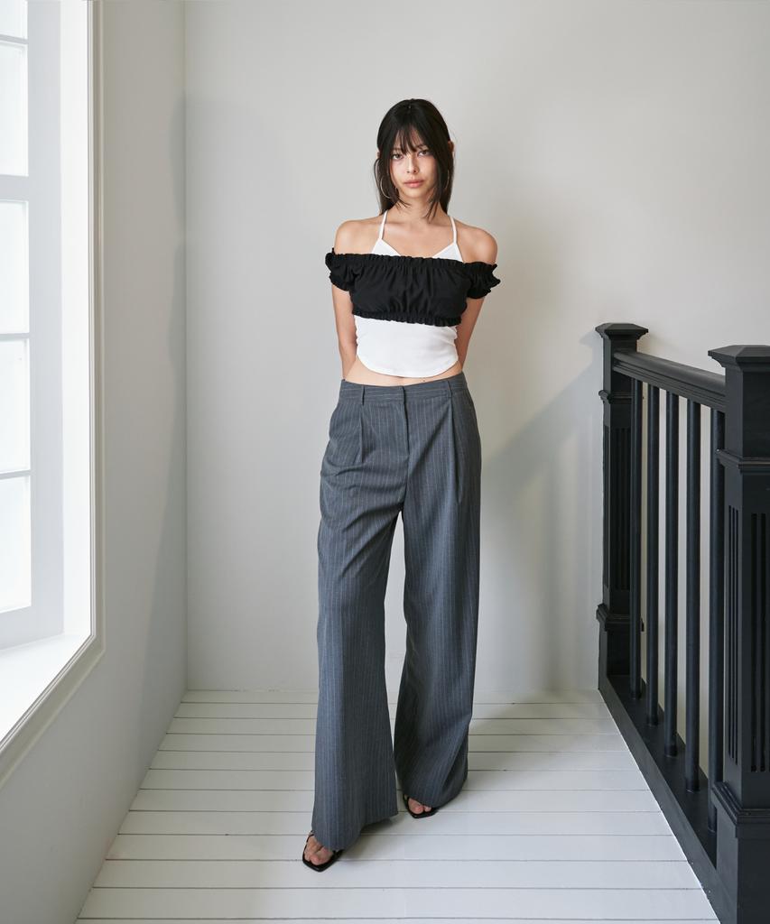 FOUR YOUNG Mid-Rise Summer Slacks Pinstripe