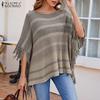 Женские свитера с круглым вырезом, рукавом 3/4, в полоску, повседневные, свободного кроя, асимметричной вязки