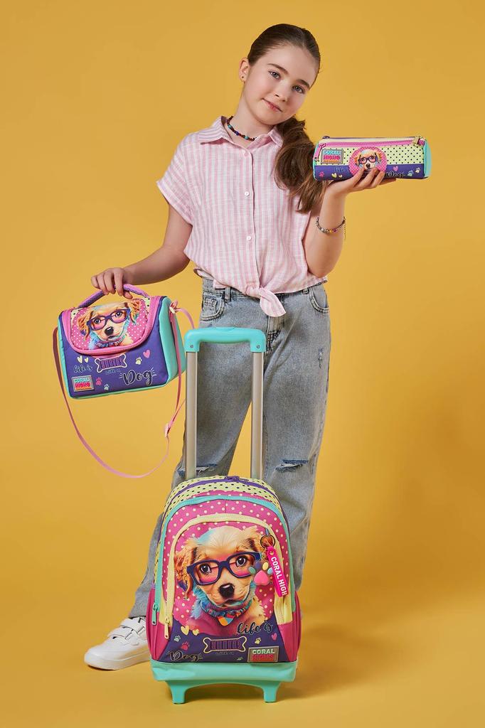 coral high Детская желто-розовая сумка с милыми собаками и тремя отделениями, набор из 3 предметов SET0123952