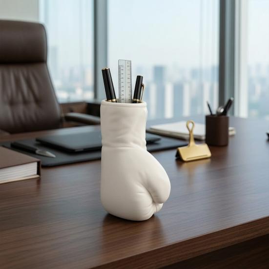 3D Printed Boxing Glove Pen Holder, Matte Desk Organizer with Stable Base, Hollow Large Capacity Slot for Pens Stationery, Creative Sports Decor Gift